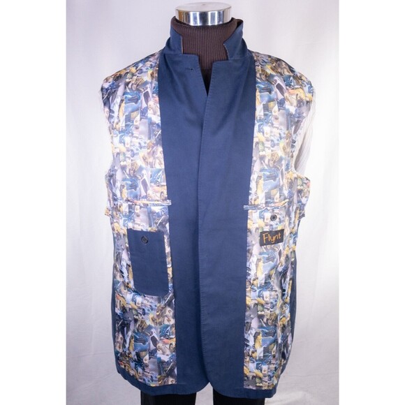 Flynt Men's Sport Coat Jacket Blazer Suede Solid Blue Sz 46L 2-Button Cotton - Picture 9 of 13